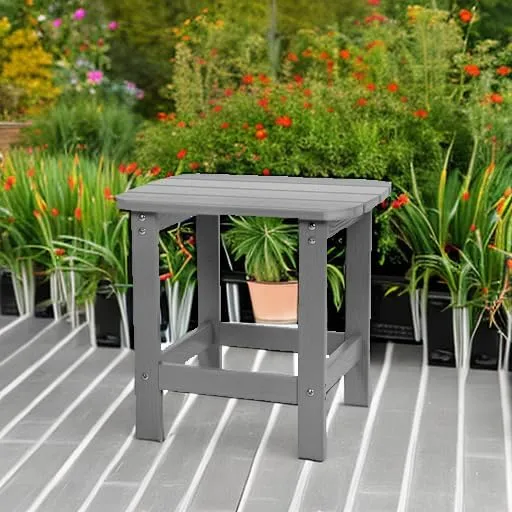 Flash Furniture Charlestown Tiered Commercial Poly Resin Adirondack Side Table - Gray - All-Weather - Indoor/Outdoor