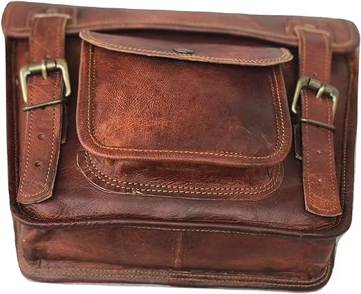 Leather Side Pouch | Motorcycle Bag Saddlebags | Handlebar Sissy Bar | Panniers Travel Tool Bag For Bike And Bicycle 11 x 3 x 9 Inches