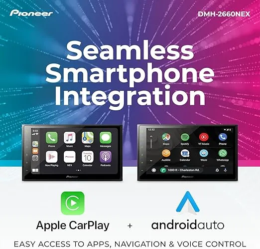 Pioneer DMH-2660NEX Digital Multimedia Receiver, with Apple CarPlay, Android Auto , Amazon Alexa via the Pioneer Vozsis App, Bluetooth and Backup Camera Compatibility, 6.8” Capacitive Touchscreen