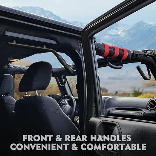 Xprite 4-Piece Front & Rear Aluminum Grab Handles Kit - Heavy-Duty Grab Bars & Roll Bar Grab Handles for 2007-2018 Jeep Wrangler JK JKU 2DR/4DR- Rugged Off-Road Interior Accessory (Black)