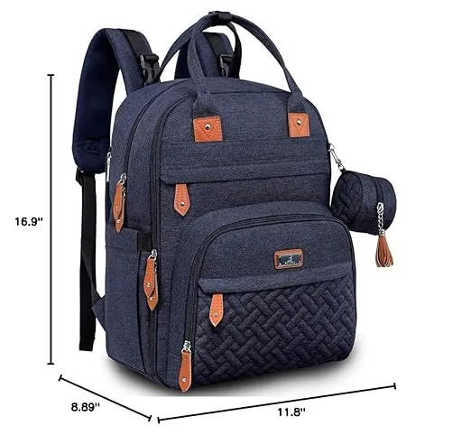 BabbleRoo Baby Diaper Bag Backpack - Waterproof Travel Tote with Changing Pad, Stroller Straps & Pacifier Case - Unisex, Navy Blue
