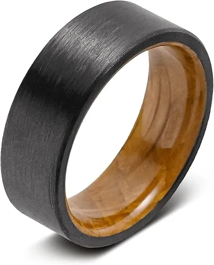 Manly Bands | The Forged | Officially Licensed Jack Daniel’s Whiskey Barrel Sleeve | Mens Carbon Fiber Wedding Ring | Ring Size 5-17 | 8mm Width | Mens Wedding Band | Mens Comfort Fit Wedding Band