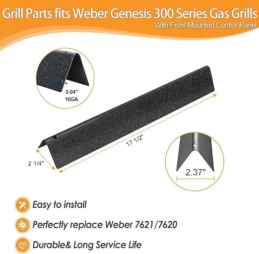 SafBbcue 7621 7620 Flavorizer Bars Set for Genesis 300 Series (Front-Mounted Control Panel) E/S/EP 310 320 330 GS4 Gas Grills, 17.5" Porcelain Enameled Heat Plate Flavor Bars Replace for #62783#62784