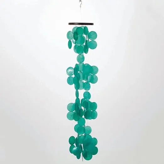 Woodstock Wind Chimes for Outside, Outdoor Decor, Garden and Patio Decor, Capiz Waterfall Wind Chime, 40'' Patina Green Wind Chimes (CWPG)