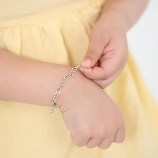 925 Sterling Silver Heart Link Chain Bracelet For Toddlers and Little Girls 5"-6" - Children's Heart Shaped Jewelry - Plain Chain Link Bracelet For Toddler Girls