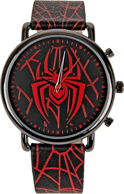 Spider-Man Symbol and Webbing Watch with Faux Leather Strap