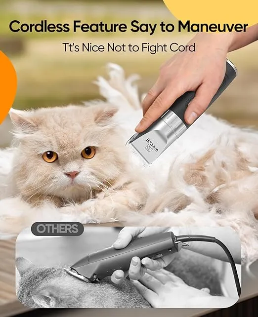 oneisall Cat Clippers,Quiet Cat Hair Trimmer for Matted Hair,Rechargeable Cat Grooming Supplies for Thick/Curly/Fin Hair,Cordless Cat Grooming Kit