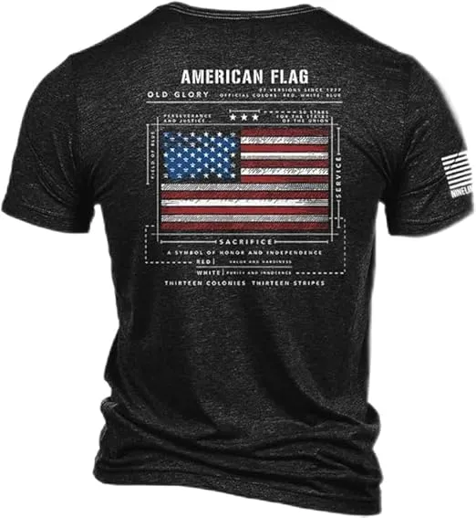 Nine Line Flag Schematic Triblend T-Shirt - Dropline Logo and American Flag - Old Glory Unisex Patriotic Shirt
