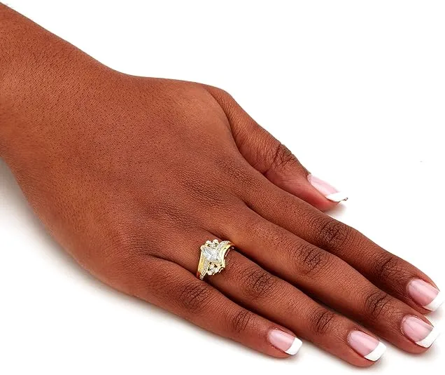PalmBeach Jewelry 14K Yellow Gold Plated or .925 Sterling Silver or Silvertone Marquise Cut Cubic Zirconia Bypass Engagement Ring