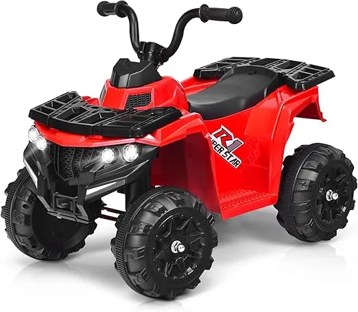 DORTALA Kids ATV, 6V Battery Powered Electric Vehicle with Headlights, Music, USB, Ride on Toy 4-Wheeler Quad Car for Boy Girl 3-6 Years, Red