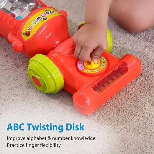 SUPERHIGH Kids Vacuum Toy, Vacuum Cleaner for Toddlers with Lights & Sounds Effects & Ball-Popping Action Washable Cloth,Pretend Play Housekeeping Gift for Boys Girls Toddlers Ages 3 4 5 6, Red