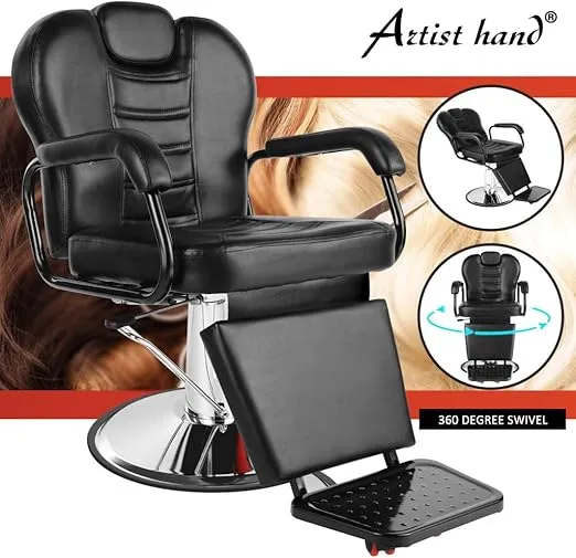 Artist hand Reclining Barber Chairs, Heavy Duty Salon Chair Shampoo Chair, Comfortable Wide Seat with Headrest and Footrest, Beauty Salon Equipment for Barber Shop Cosmetology, Max Load 400 LBS Black