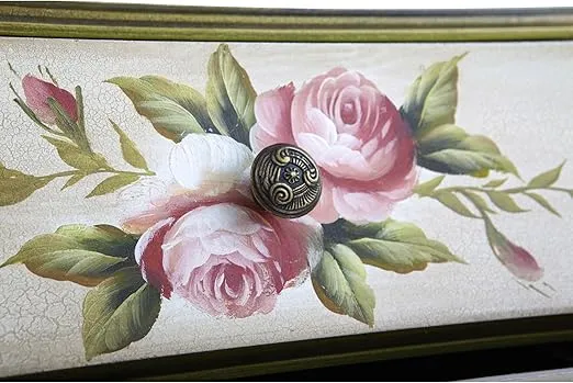 Nearly Natural Antique Night Stand w/Floral Art Nightstand, Beige/Pink/Gold,23" x 14.5" x 34.5"