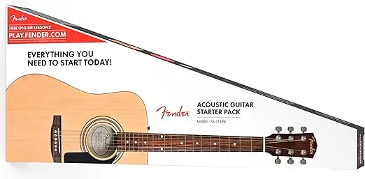 Fender Dreadnought Acoustic Guitar - Natural Bundle with Gig Bag, Tuner, Strings, Strap, and Picks