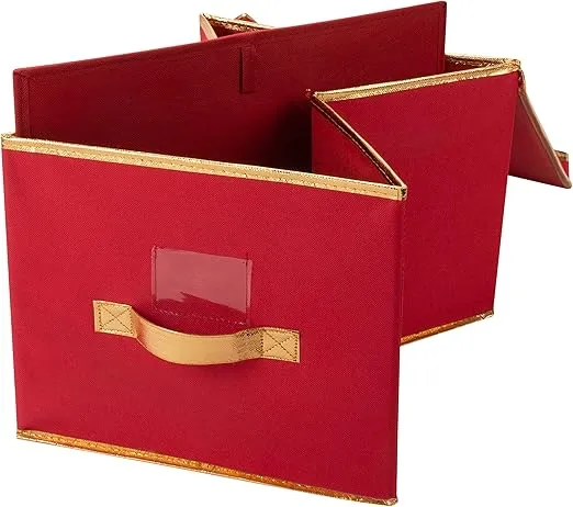 Simplify Holiday Jumbo Storage Box | Christmas Décor Organizer | Good for Seasonal Items | Closet Storage | Collapsible | Lidded | Red