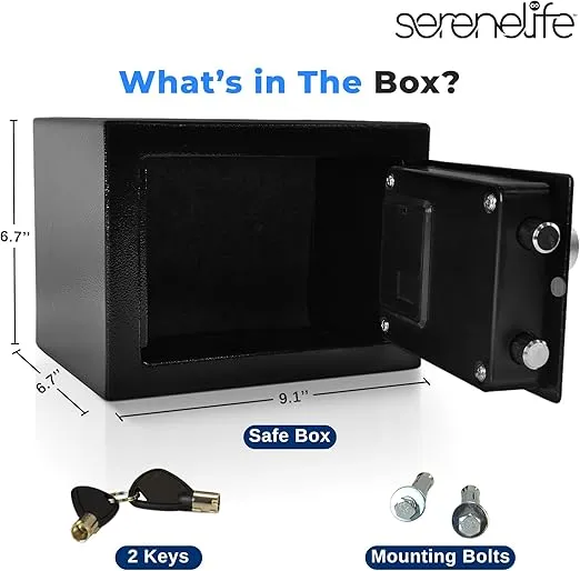 SereneLife Premium Steel Digital Safe Box - 9.1" x 6.7" x 6.7" | Secure Storage for Cash, Firearms, Jewelry & More | Great For Hotels, Cabinets & Home Use | Electronic & Mechanical Access - 2 Keys