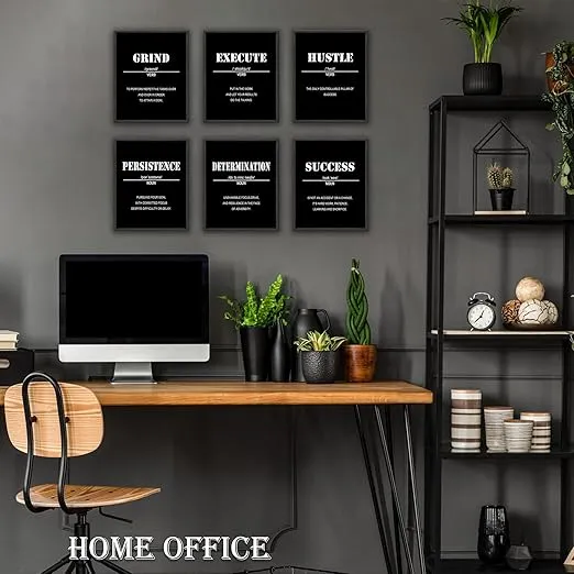 Drsoum Motivational Wall Art 𝗙𝗿𝗮𝗺𝗲𝗱 Inspirational Office Quotes for Living Room Encouraging Canvas Posters for Bedroom Sayings for Wall Decor - 8” x10” x6 PCS Black Framed