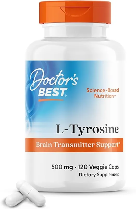 Doctor's Best L-Tyrosine, Healthy Brain Function, Amino Acid, Healthy Glandular Function, Non-GMO, Gluten Free, 120 VC
