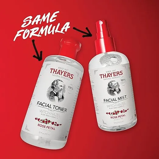 Thayers Alcohol-Free Witch Hazel Facial Mist Toner with Aloe Vera, Rose Petal, Soothing and Hydrating, For All Skin Types, 8 oz