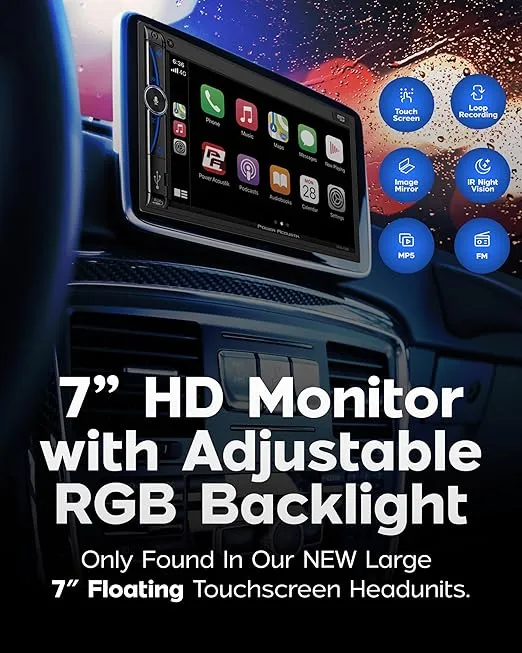CPAA-70D 7-inch Double Din Car Stereo HD Touchscreen Apple Carplay, Android Auto Bluetooth Multimedia Radio, Car Play Mirror Link Car Audio Receiver Backup Camera Ready, USB SD AUX MP3 MP4 Media