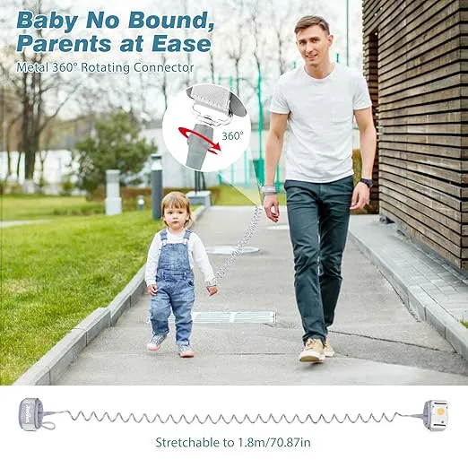 Zooawa Toddler Leash, Toddler Kids Harness Anti Lost Wrist Link with Magnetic Lock, Reflective Safety Baby Child Walking Wristband Leash for 2,3,4 Years Old Boys Girls, Gray