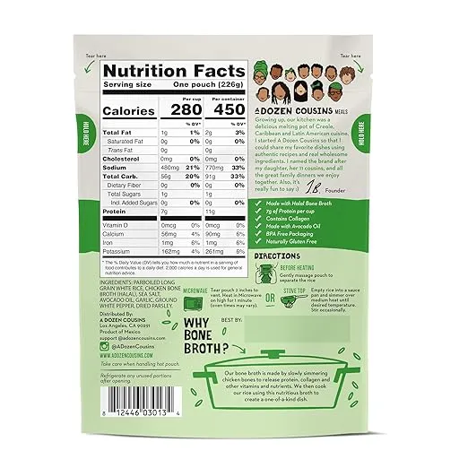 A Dozen Cousins Rice Cooked in Bone Broth Microwaveable Rice Packets | 7g Protein | Contains Collagen (Classic Chicken Broth, 6 Pack)
