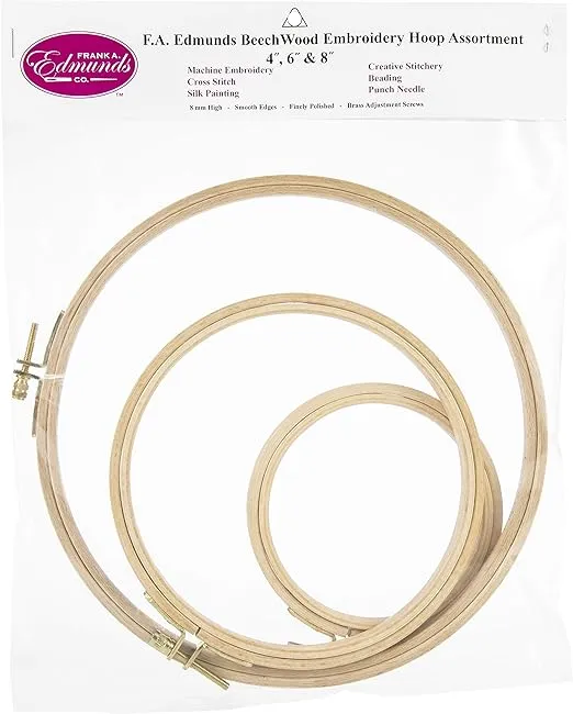 FRANK A EDMUNDS 4", 6" & 8" Beechwood Embroidery Hoop Set 3/Pkg