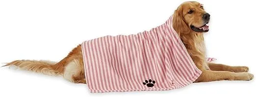 Bone Dry Pet Grooming Towel Collection Absorbent Microfiber X-Large, 41x23.5", Striped Rose