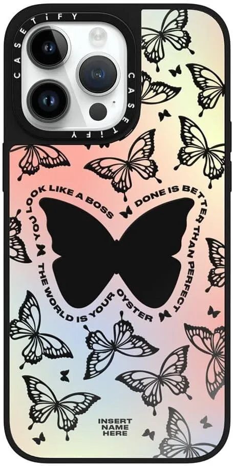 CASETiFY Mirror Case for iPhone 15 Pro Max [Reflective / 4.9ft Drop Protection/Compatible with Magsafe] - You Give Me Butterflies - Black On Black