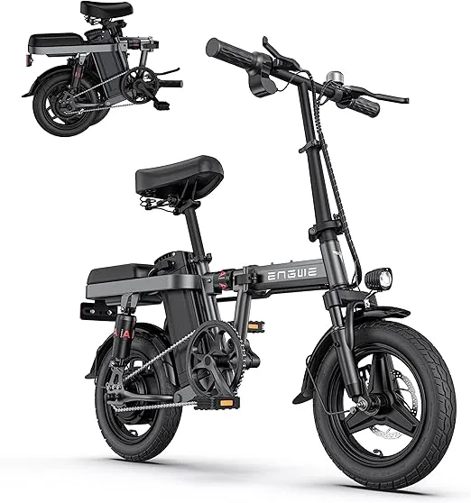 ENGWE T14 600W(Peak) Folding Electric Bike for Adults Teens - 48V10A Battery 14inch Fat Tires E-Bike Full Suspension 19.2MPH 25Miles Range, Compact Commuter Cruiser Ebike