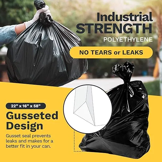ToughBag 55 Gallon Trash Bags Heavy Duty (100 Count) - 55-60 Gallon Trash Bags, 50-60 Gallon Large Trash Bags - 38 x 58" Black Garbage Bags - Made in USA