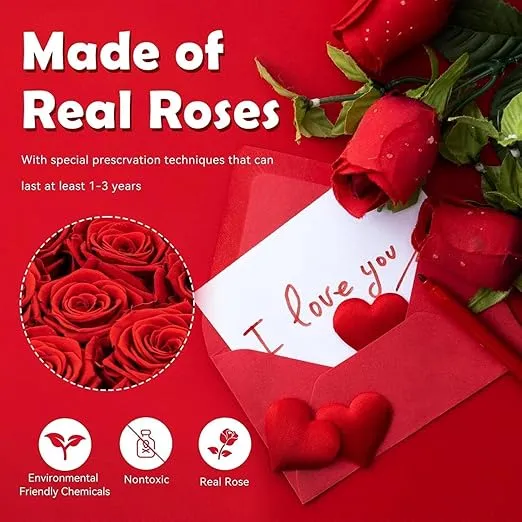 16-Piece Forever Roses in Heart Box,Preserved Rose Flowers,Birthday Gifts for Women Her Mothers Wife,100% Real Roses Last for 3 Years.Eternal Rose Gift Box for Valentines Christmas Mother's Day