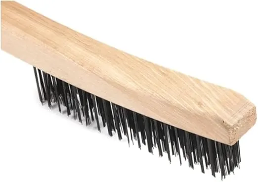 Forney 70504 Wire Scratch Brush, Carbon Steel with Curved Wood Handle, 13-3/4-Inch-by-.014-Inch