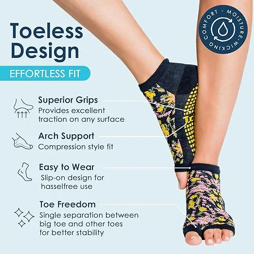 Tucketts Anklet Toeless Non-slip Grip Socks - Cotton Socks for Yoga, Barre, Pilates, Dance, Ballet - Size 5-13