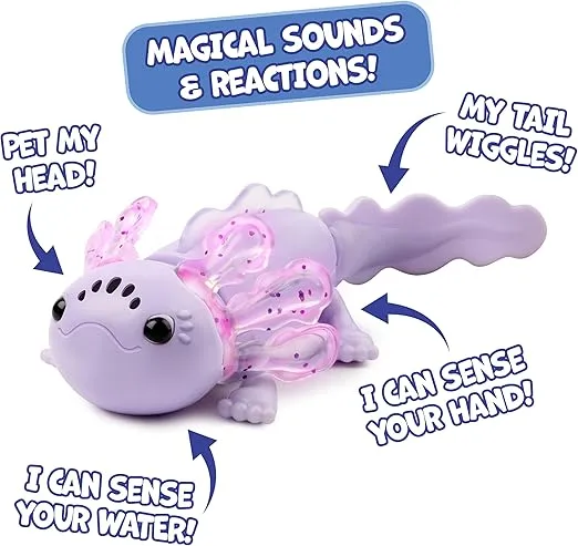 Fingerlings Interactive Baby Axolotl, Auggie (Purple), Swims & Lights Up