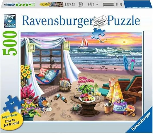 Ravensburger Cabana Retreat Puzzle - 500 Piece Large Format Jigsaw | Unique Softclick Technology | Sturdy & Glare Free | Created by Renowned Artist Nancy Wernersbach