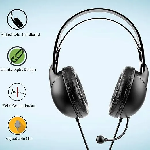PHILIPS Computer Headset with Microphone for Laptop, Zoom, Skype - 3.5 MM Lightweight Computer Headphones with Echo Cancelling Mic for Home Office, Call Center, Skype, Zoom