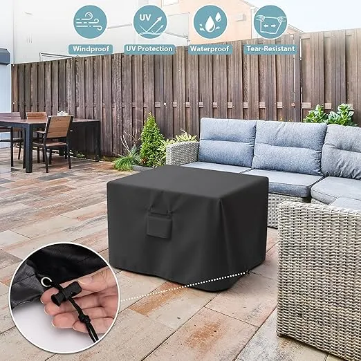 SHINESTAR 36 Inch Square Fire Pit Cover, Fits for 32-36 Inch Outdoor Fire Table Cover, Waterproof and Windproof, 36 x 36 x 24 Inch, Black