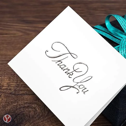 Silver Foil Embossed Thank You Greeting Cards – Holidays, Baby & Bridal Showers, Birthdays, Weddings, Graduations, Business, Complimentary Card to Gifts & Presents – 25 per Pack, Envelopes Included