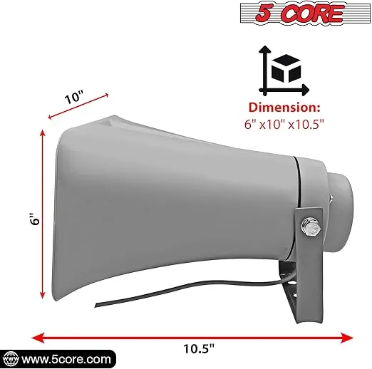 5 CORE 6" x 10" Outdoor PA Horn Loudspeaker 20 Watt RMS (200W PMPO) Loud Sound Megaphone Driver Horns w 400Hz-5KHz Frequency 8 Ohm Waterproof Weatherproof Vehicle Siren SUH-150 1Pc