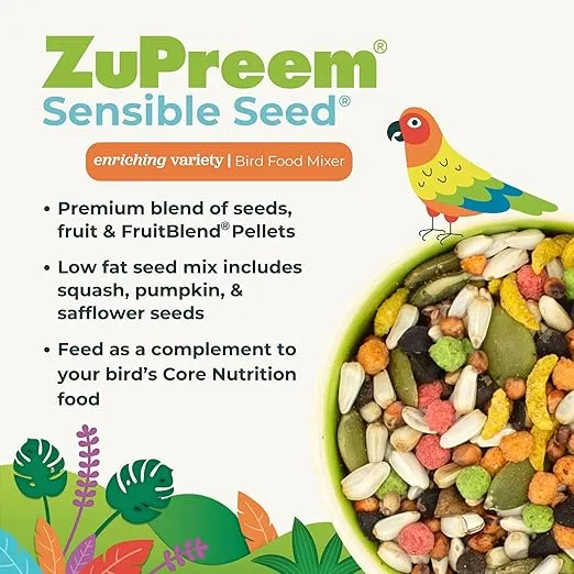 ZuPreem Sensible Seed Bird Food, Amazon, Cockatoo, Macaw, Seed and Pellet Blend for Large Birds, Food Mixer Topper, Enriching Variety, Made in USA, Bird Seed for Large Birds, Macaw Food (L, 2 lb)