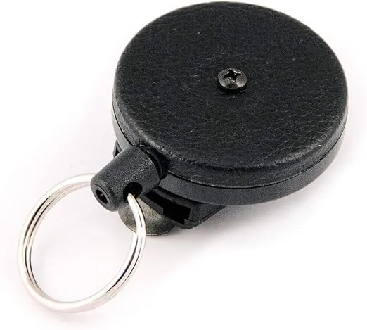 KEY-BAK Original Retractable Keychain with a Black Front, Removable Rotating Belt Clip, and Split Ring