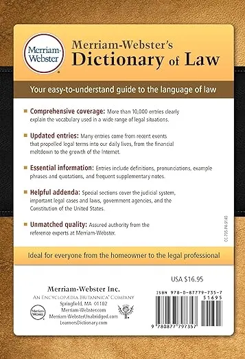 Merriam-Webster's Dictionary of Law, Newest Edition, Trade Paperback