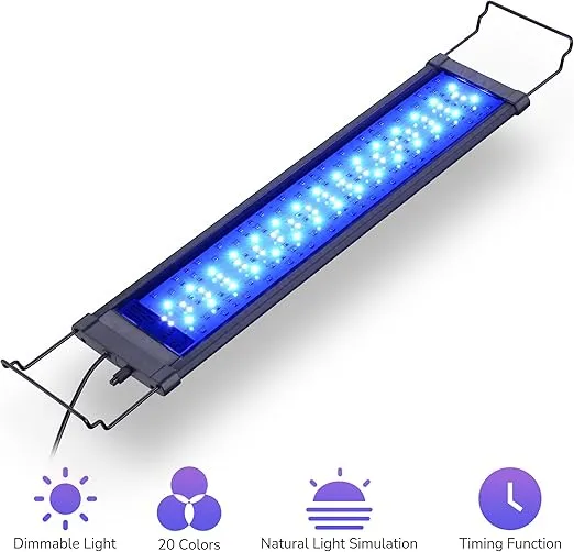 LED Aquarium Light Sunrise-Daylight-Moonlight Mode 20 Colors Adjustable Timer Brightness Fish Tank Lamp with Extendable Bracket for Plant Coral