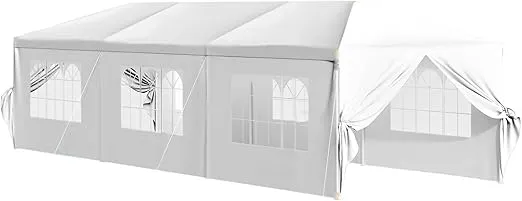 10'x30' Outdoor Canopy Tent Patio Camping Gazebo Shelter Pavilion Cater Party Wedding Tents for Parties with 8 Removable Sidewalls Perfect for Holiday Birthday Graduation BBQ Lily White