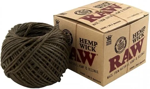 RAW Natural Unbleached Hemp & Beeswax Hemp Wick 100 feet Spool Roll
