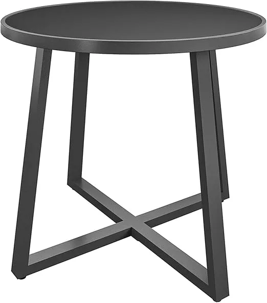 COSCO 35" Round Dining Table, Glass Top, Indoor/Outdoor, Dark Gray