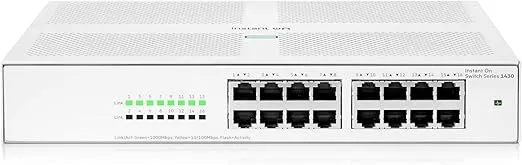 HPE Networking Instant On Switch Series 1430 16-Port Gb Unmanaged Layer 2 Ethernet Switch | 16x 1G | Fan-Less | US Cord (R8R47A#ABA)