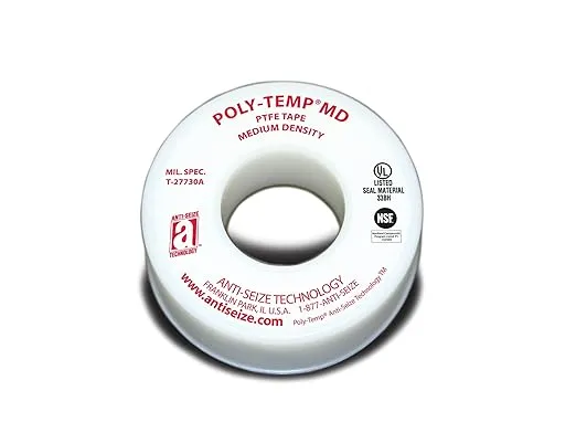 16035 White PTFE Poly-Temp Medium Density Tape, 520" Length, 0.5" Width (Pack of 5)