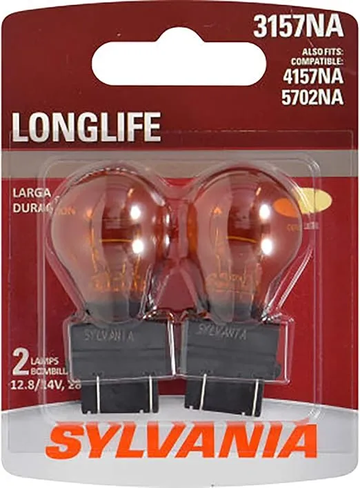 SYLVANIA 3157NA Long Life Mini Bulb - Amber Automotive Light Bulb - Car Signal, Ideal for Parking, Side Marker & Turn Signal Applications - 2 Bulbs